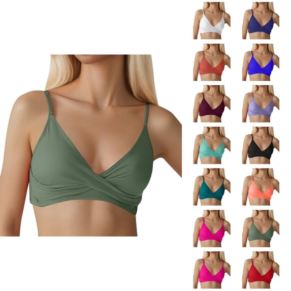 Bikini Tops for Women Twist Ruced Front V Neck Adjustable Push Up Bra Swimsuit Top