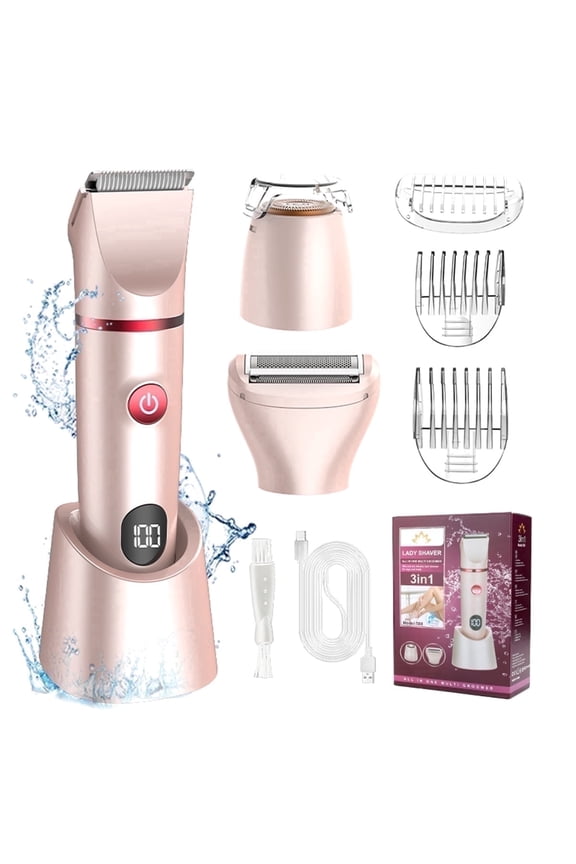 Bikini Trimmer for Women, 3 in 1 Electric Razors for Women, IPX7 Waterproof Wet Dry Body Shaver Pubic Hair Trimmer Facial Hair Remover with Ceramic Blade USB Recharge Dock Gift for Women
