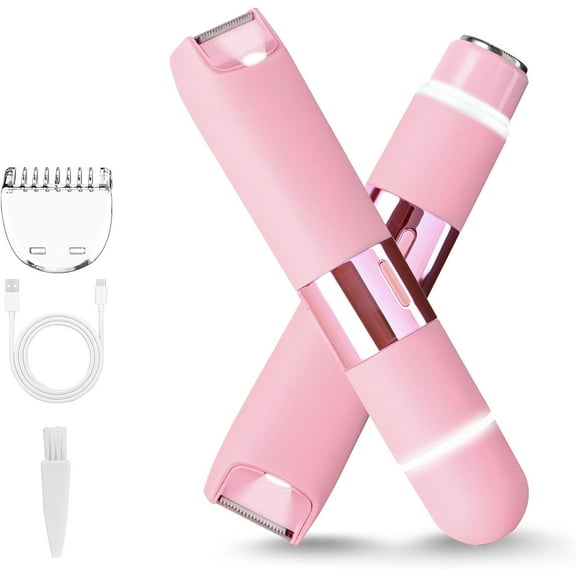 Hoey 2 in 1 Women Electric Shaver, Dual Head Bikini Trimmer for Women IPX7 Waterproof Wet & Dry Use Body Hair Trimmer and Facial Hair Remover for Bikini Underarm Leg Arm Body Face