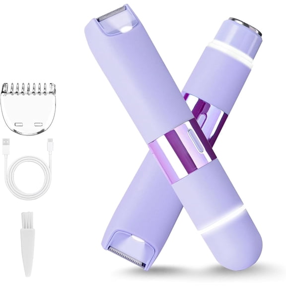 Obacre 2 in 1 Women Electric Shaver, Dual Head Bikini Trimmer for Women IPX7 Waterproof Wet & Dry Use Body Hair Trimmer and Facial Hair Remover for Bikini Underarm Leg Arm Body Face