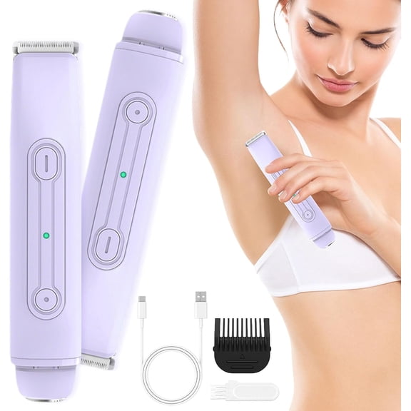 Hoeylife 2 in 1 Women Electric Shaver, Dual Head Bikini Trimmer for Women, IPX6 Waterproof Wet & Dry Use Body Hair Trimmer and Facial Hair Razor for Bikini Underarm Leg Arm Body Face