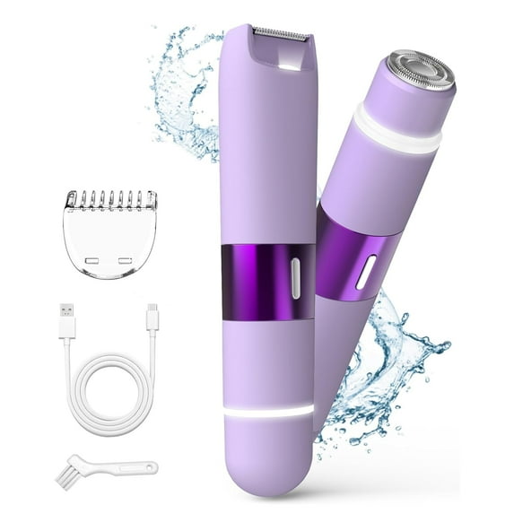 Hoeylife Electric Razor for Women, 2 in 1 Electric Shaver, Dual Head Bikini Trimmer IPX7 Waterproof Wet and Dry Use Body Hair Shaver and Lady Shaver for Bikini Leg Arm Body Underarm Face