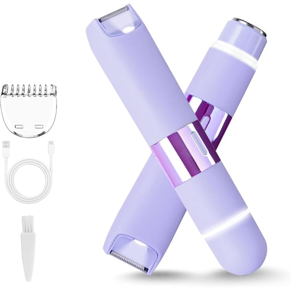 Hoey 2 in 1 Women Electric Shaver, Dual Head Bikini Trimmer for Women IPX7 Waterproof Wet & Dry Use Body Hair Trimmer and Facial Hair Remover for Bikini Underarm Leg Arm Body Face