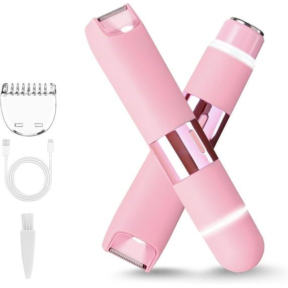 Hoeylife Dual Head Women Electric Razor, 2 in 1 Bikini Trimmer for Women IPX7 Waterproof Wet & Dry Use Body Hair Shaver and Facial Hair Remover for Bikini Leg Arm Body Underarm Face