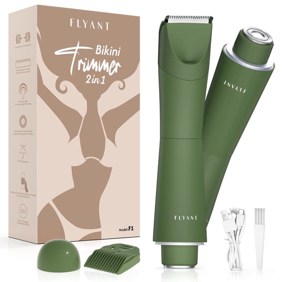 HiBig 2 in 1 & Waterproof IPX7 Epilator Kit for Leg & Bikini Area with Precision Trimmer Head, Green