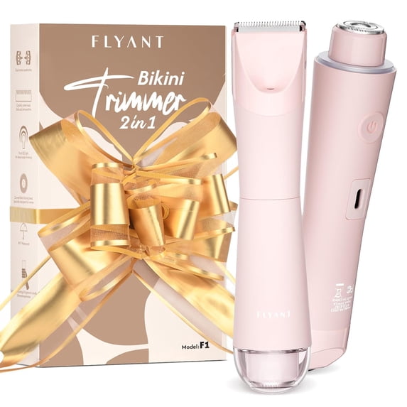 Bikini Trimmer for Women, 2 in 1 Electric Shaver for Women, Pubic Hair Trimmer Waterproof IPX7 with LED, Bikini Razor for Leg Arm Underarm Bikini Area, Christmas Gifts for Her - Rose Pink