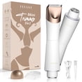 thumbnail image 1 of Bikini Trimmer for Women, 2 in 1 Electric Shaver for Women, Pubic Hair Trimmer Waterproof IPX7 with LED, Bikini Razor for Leg Arm Underarm Bikini Area, Pull Bows Gift Box for Friends - Shell White, 1 of 10
