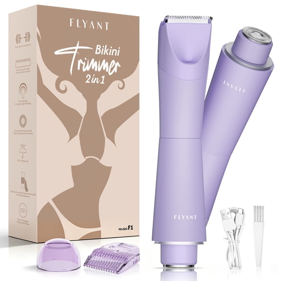 Bikini Trimmer for Women, 2 in 1 Electric Shaver for Women, Pubic Hair Trimmer Waterproof IPX7 with LED, Bikini Razor for Leg Arm Underarm Bikini Area, Teen Girl Gifts - Lavender Dream Purple