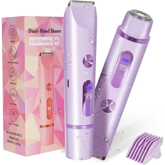 Bikini Trimmer for Women 2in1 High Power Epilators Hair Removal Waterproof Electric Razors Women's Electric Razor Pubic Hair Trimmer Shaver for Women for Ladies PubicFace UnderarmsLegs(Purple)