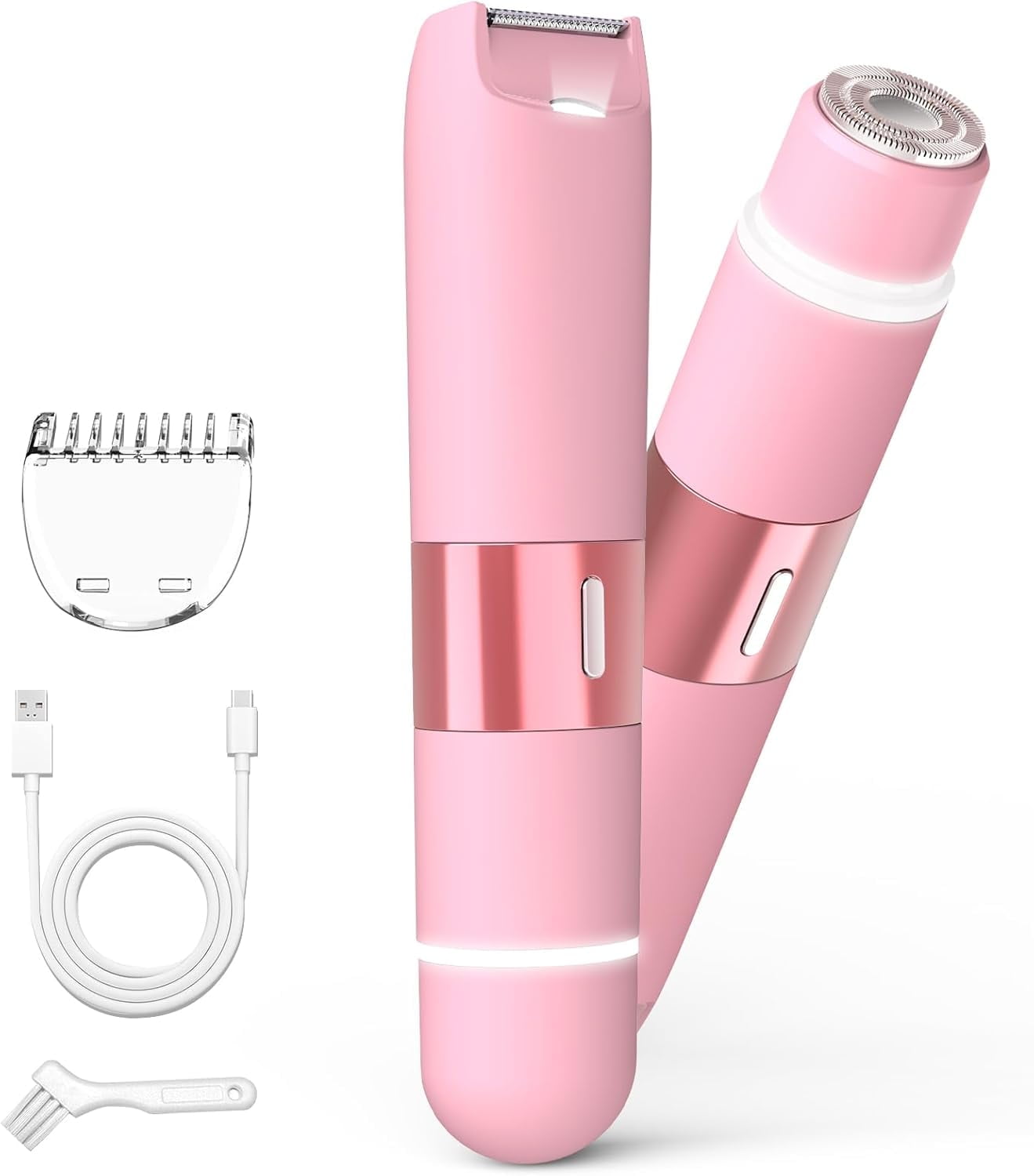 Bikini Trimmer for Women, Dual Head Electric Razors, Waterproof Pubic Hair Trimmer,Rechargeable Painless Silk Glide Pro Shaver for Underarm Leg Arm Body Face, Cherry