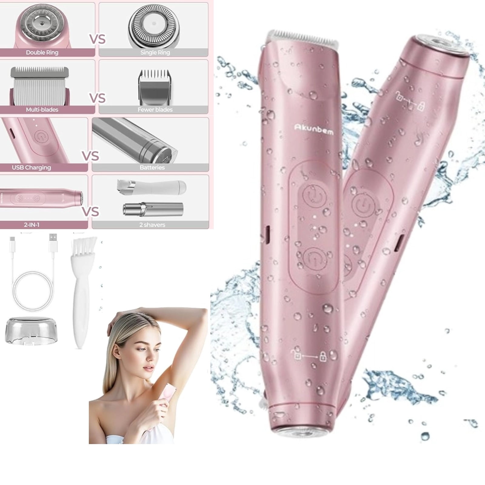 Bikini Trimmer for Women, Electric Razor & Shaver with Dual Ceramic ...