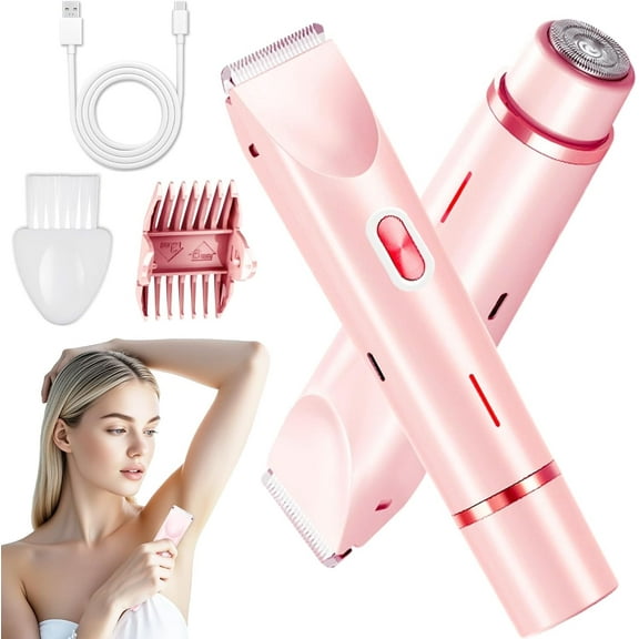 Bikini Trimmer for Women, Electric Razor & Shaver with Dual Ceramic Blades, Painless Hair Removal for Face, Body & Intimate Areas, 90min Cordless Runtime, Waterproof Travel Grooming Kit