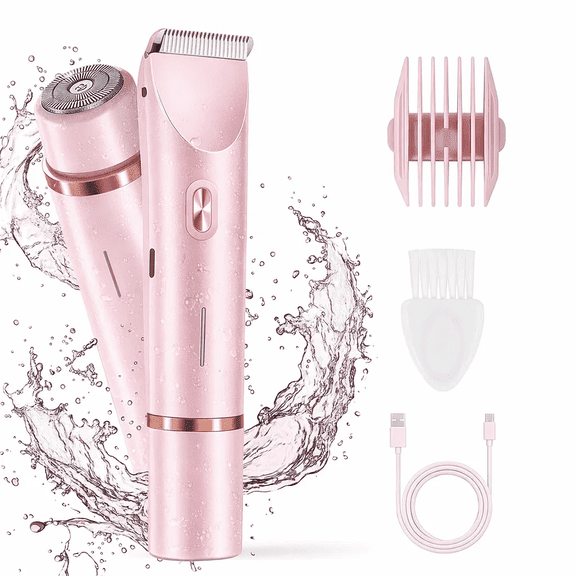 Bikini Trimmer for Women, Electric Razors for Women, Gentle 2 in 1 Body Shaver and Hair Trimmer for Sensitive Areas to Remove Leg and Body Hair with IPX7 Waterproof, 1 Set
