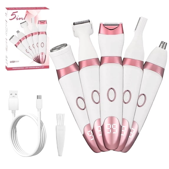 Electric Razor for Women, 5 in 1 Women’s Electric Shaver, Portable Ladies Shaver, Replaceable Lady Facial Groomer, Cordless Wet and Dry Body Shaver, IPX7 Waterproof & Easy Cleaning