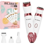 Bikini Trimmer for Women, LED Display Electric Razors for Women, 5-in-1 Electric Shaver, Rechargeable Painless Pubic Hair Trimmer for Legs, Underarms, Face & Sensitive Skin (Gold)