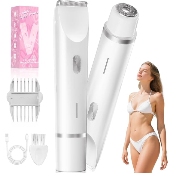 Bikini Trimmer for Women, Dual-Ended Electric Razor Personal  for Bikini Line & Pubic Hair,  USB-C Rechargeable  &  Trimmer for Underarms &  ( White)