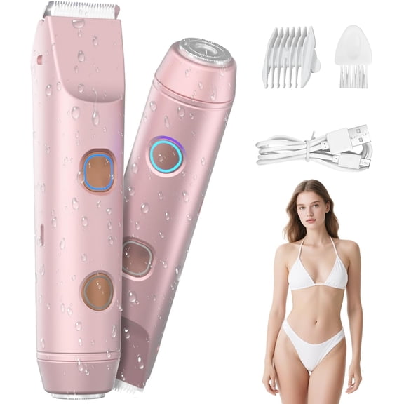 Bikini Trimmer for Women - Dual-  Razor, IP67  -C   for Bikini Line, Underarms,  & , Soft Blush  Stocking Stuffer Holiday