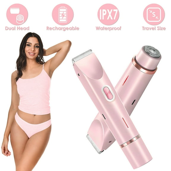 Bikini Trimmer for Women, Imountek 2 in 1 Dual Head Cordless Body Shaver, IPX7 Waterproof Pubic Hair Razor, Wet&Dry Use for Face & Body