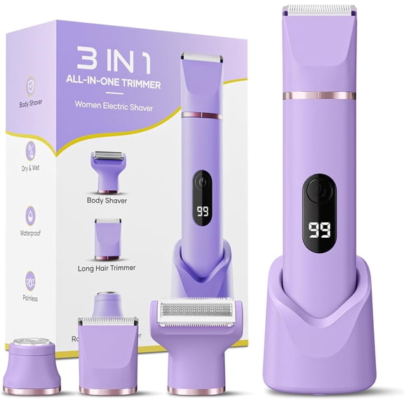 Bikini Trimmer for Women,  Painless  Razors  IPX7  Cordless  Hair Trimmer Pubic Hair Removal with  Charge Dock for Underarm  Arm   Silk  (Lilac)
