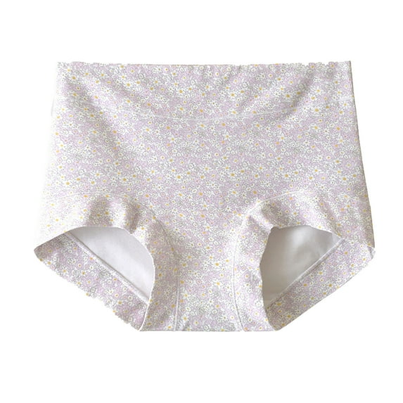 Bikini Underwear for Women Women's Full Cover High Waisted Panty Cotton Underwear Plus Size Floral Printed Panties Soft Breathable Underpant Briefs Womens Underwear Seamless Purple XXL