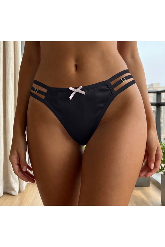 Bikini Underwear for Women Womens Bikini Panties Cut out Strap Low Waisted Satin Bow Casual Daily Underwear Briefs Black XL