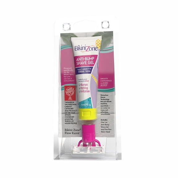 Bikini Zone Flow 3-Blade Razor, All-in-One System with Gel Dispensing Razor & 1 oz Shave Gel