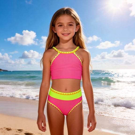 Bikini for Girls Two Piece Summer Colorblock Bathing Suits Quick Dry Swimwear Cute Beach Clothes Swimming Suit Hot Pink 5 Years