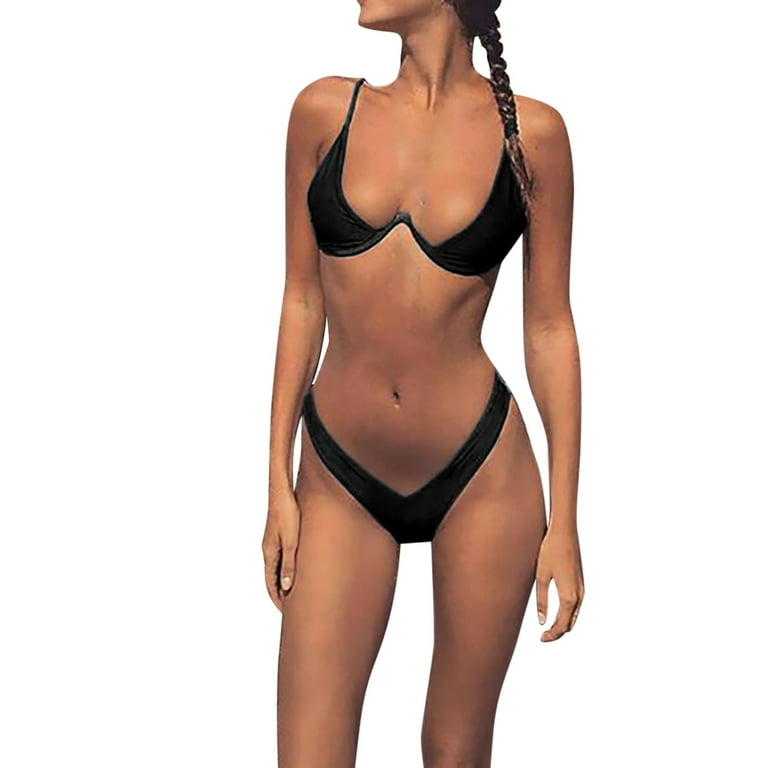 Bikinis For Women Solid Color Two Piece Split High Waist Training