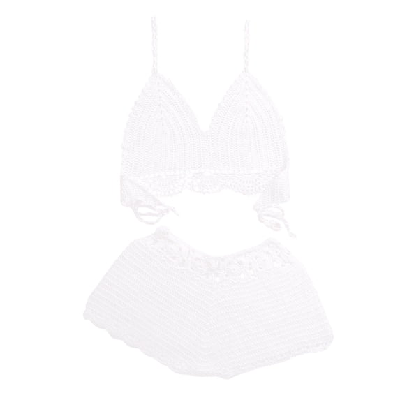 Bikinis Sets for Women 2 Piece Swimsuit for Women Women's New Fashion Cutout Shell-Style Top Paired with Hand-Woven Bikini Swimwear