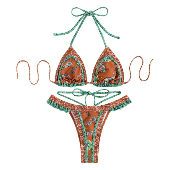 Bikinis Swimsuit Set for Women Swimwear Triangle Bathing Suit Tie String Thong Women's Fashion Printed Comfortable Loose Swimsuit Top Blouse Casual Attractive Red S