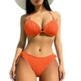 thumbnail image 1 of Bikinis for Curvy Women 2 Piece Textured Ribbed Halter Neck Push Up Bra Tie Back Swimsuits with Bikini Thong, 1 of 4