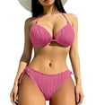 thumbnail image 1 of Bikinis for Curvy Women 2 Piece Textured Ribbed Halter Neck Push Up Bra Tie Back Swimsuits with Bikini Thong, 1 of 4