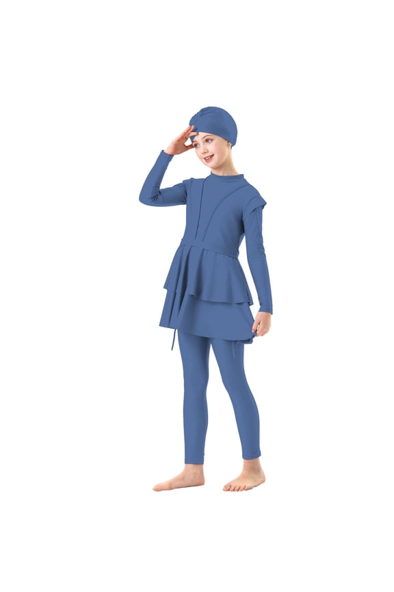 Bikinis for Kids,Swimsuit Girls 3 Piece Full Cover Hijab Arabic Swimwear Sunsuit Beachwear Top Pants Cap,Girl's Bathing Suits(Size:6-7 Years)