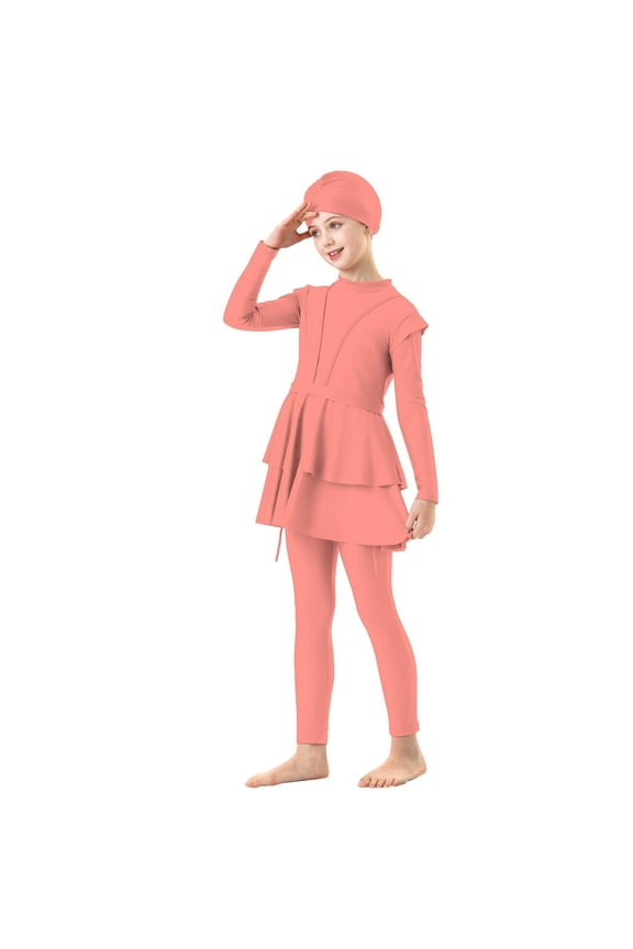 Bikinis for Kids,Swimsuit Girls 3 Piece Full Cover Hijab Arabic Swimwear Sunsuit Beachwear Top Pants Cap,Girl's Bathing Suits(Size:6-7 Years)