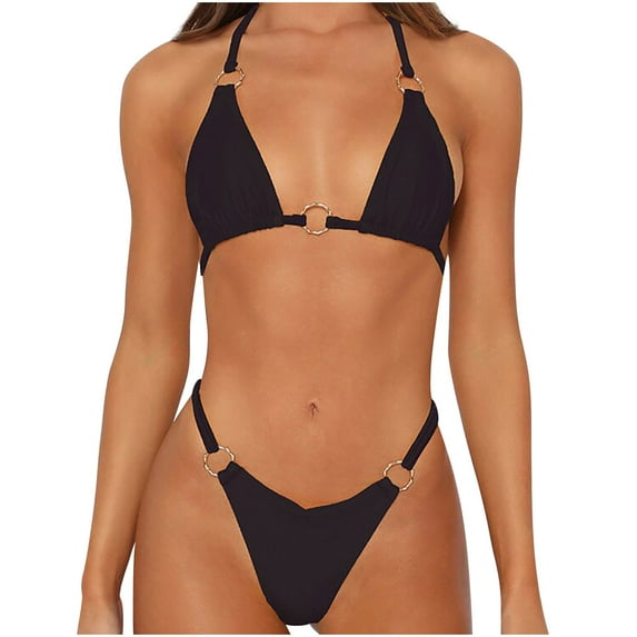 Bikinis for Women 2 Piece Bikini Spaghetti Strap Swimsuits Solid Color Bathing Swimwear Triangle Bathing Suit