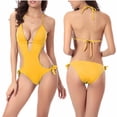 thumbnail image 1 of Bikinis for Women One Piece Deep V Gathering Slim Neck Strap Swimsuit Solid Color Camisole Sexy Swimwear, 1 of 4