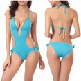 thumbnail image 1 of Bikinis for Women One Piece Deep V Gathering Slim Neck Strap Swimsuit Solid Color Camisole Sexy Swimwear, 1 of 4