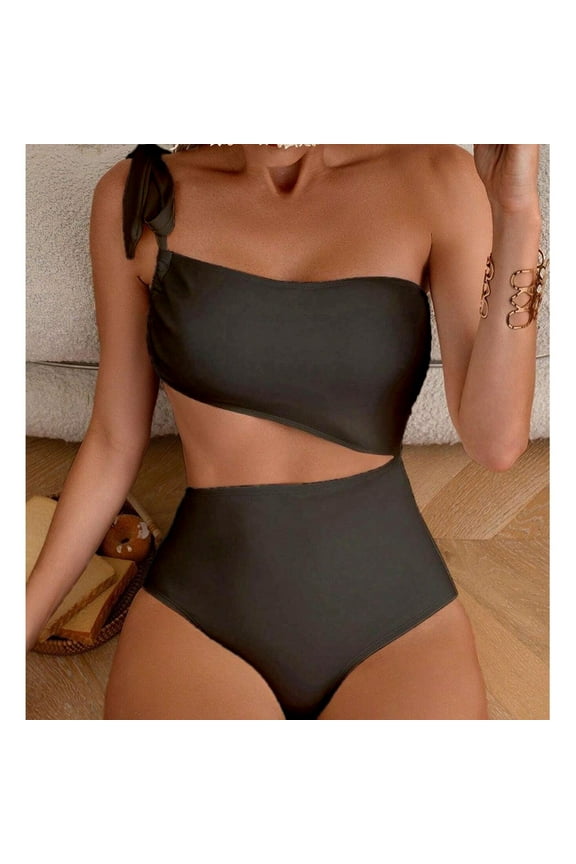 Bikinis for Women One Piece Single Shoulder Lace up Sexy Backless Cover with High Elasticity Swimsuit Chest Cushion No Steel Support Sexy Swimwear