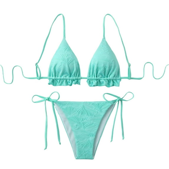 Bikinis for Women Two Piece Swimsuit High Cut Swimwear Halter String Triangle Bikini Sets Bathing Suits (L, Green)