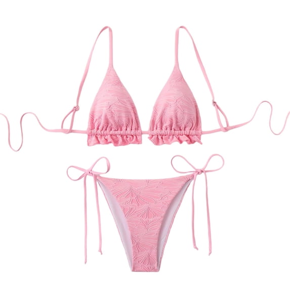 Bikinis for Women Two Piece Swimsuit High Cut Swimwear Halter String Triangle Bikini Sets Bathing Suits (XL, Pink)