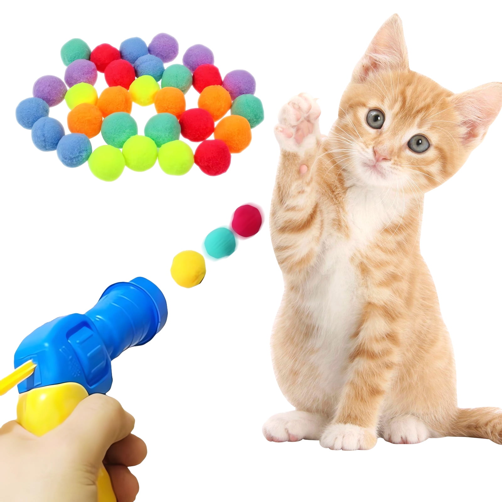 Bikirin Cat Toys Interactive for Indoor Cats, Plush Ball Shoot Gun for