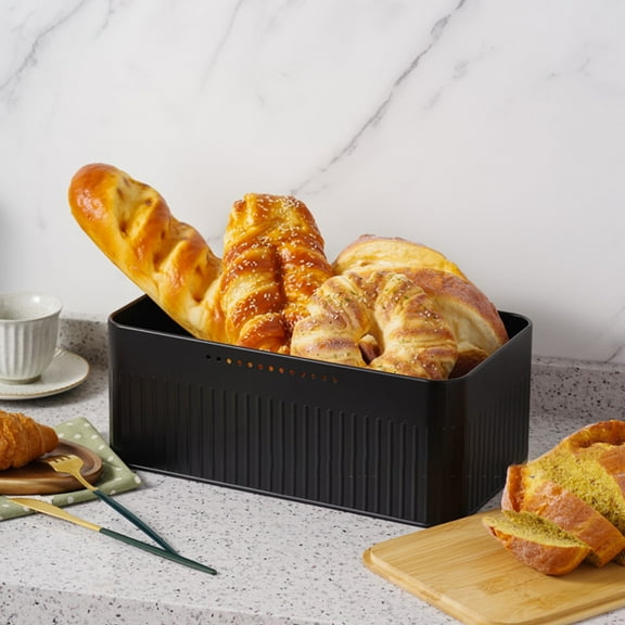 Bread Box,Metal Bread Storage Container with Bamboo Lid Usable as Cutting Board,Breadbox Holder for Kitchen Countertop,13.1 x 7.55 x 5.3 inch
