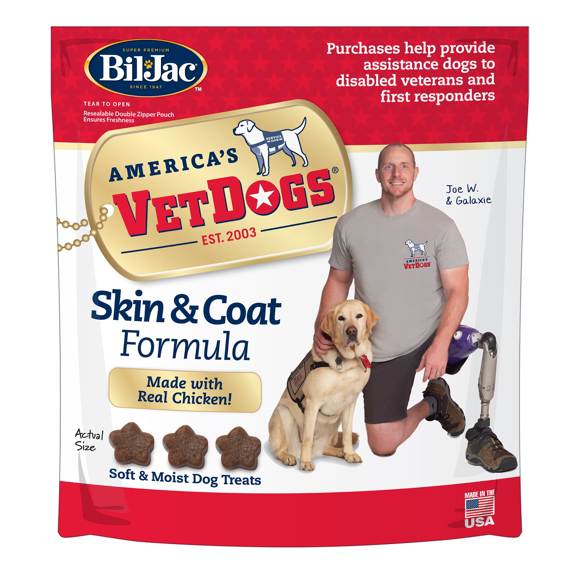 Bil-Jac VetDogs Veteran's K-9 Corps Skin & Coat Formula, Soft & Moist Dog Treats, Chicken, 10 oz