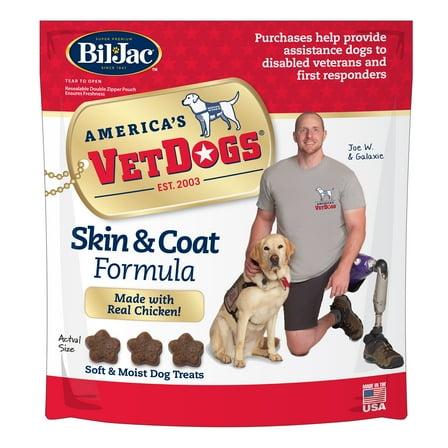 Bil-Jac VetDogs Veteran's K-9 Corps Skin & Coat Formula, Soft & Moist Dog Treats, Chicken, 10 oz