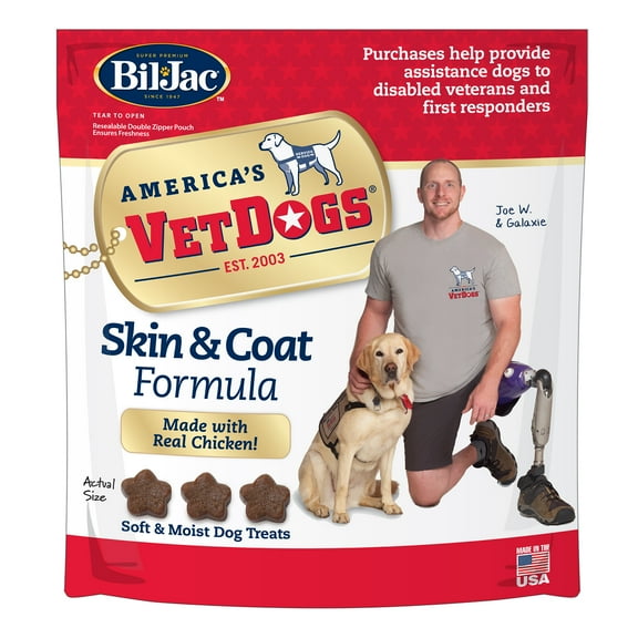 Bil-Jac VetDogs Veteran's K-9 Corps Skin & Coat Formula, Soft & Moist Dog Treats, Chicken, 10 oz