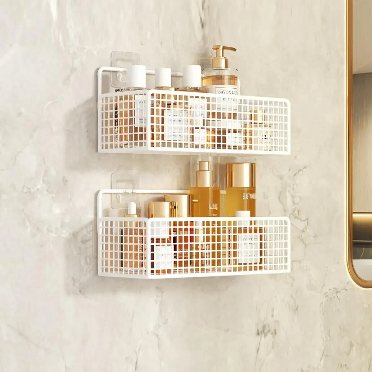 Bilayer Bathroom Grid Shelf Suspension Type Bathroom Organizer Shampoo ...