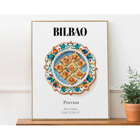Bilbao Basque Country Poster, Pintxos Wall Art, Unframed Paper Poster 11x14in