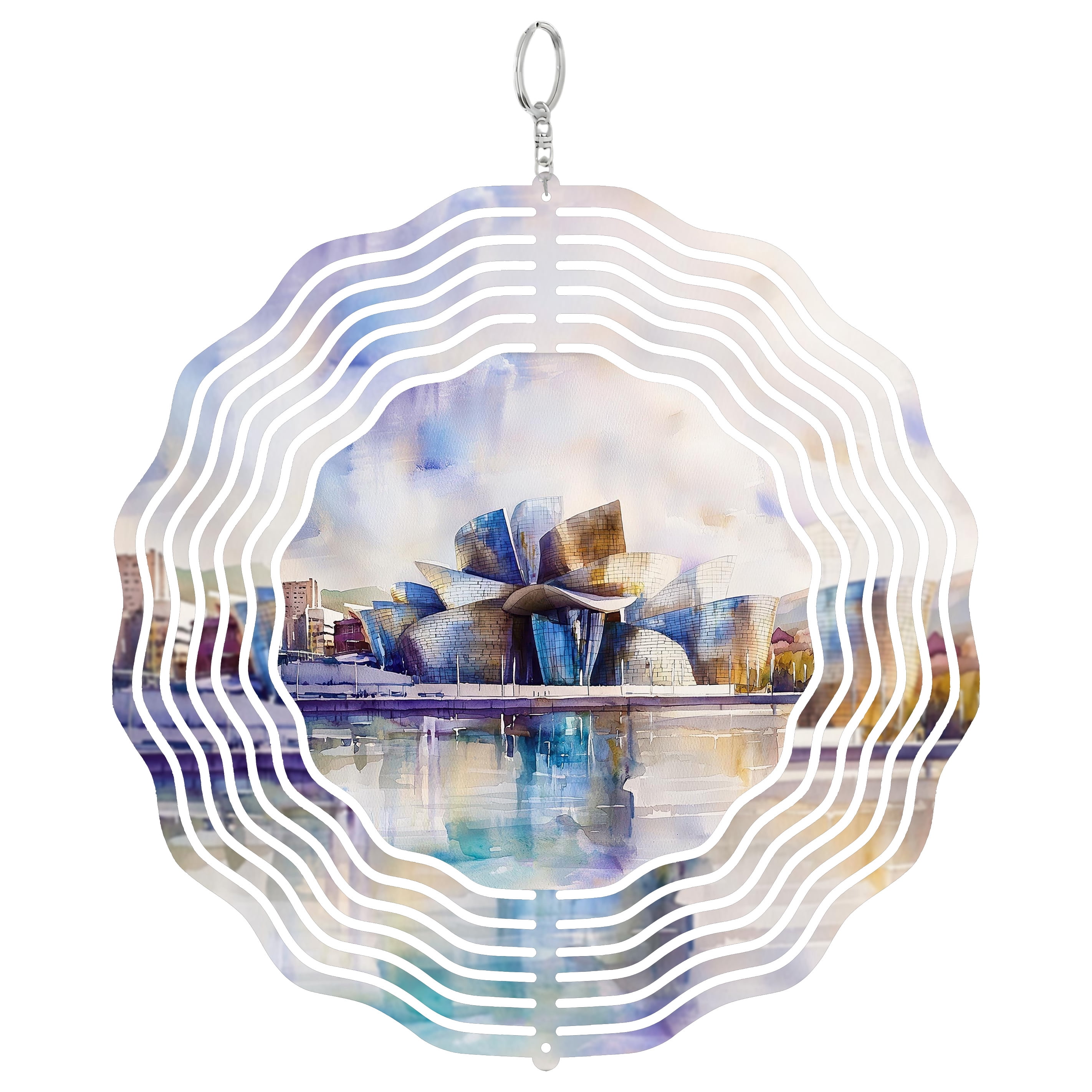 Kinetic Country Bilbao Spain Guggenheim Design 3D Wind Spinner Metal Kinetic Hanging ...