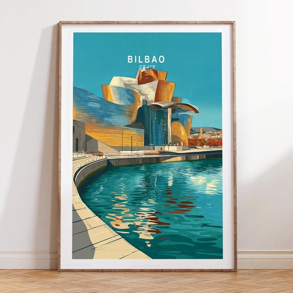 Bilbao Spain Modern Architecture Cityscape Print, Stretched Canvas Size 12x18