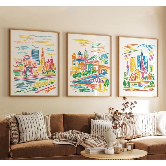 Bilbao Travel Modern Wall Art Spain Decor Set 3 Stretched Canvas